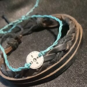 Men's Xtra LG Black and Teal Soft Slide Leather Bracelets